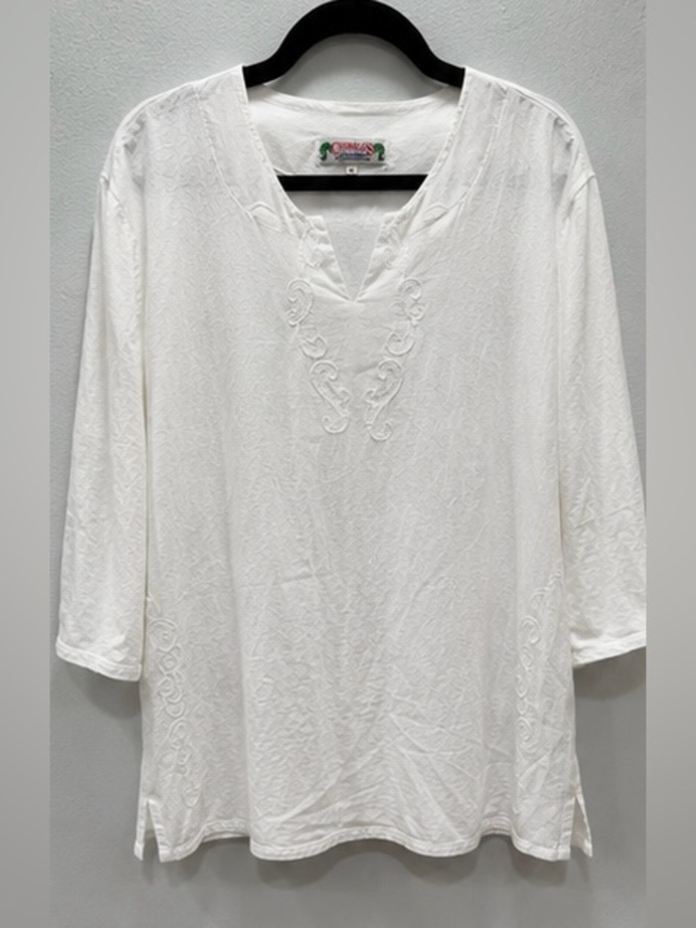 Chimlos Zanzibar White Embroidered Cotton Tunic XXL fits Medium Artisan Resort